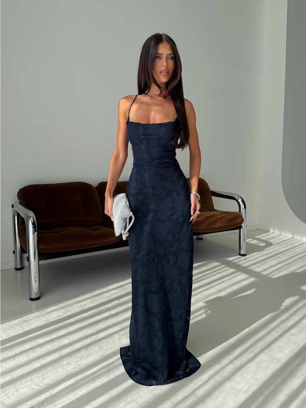 Princess Polly Celena Maxi Dress Navy Burnout